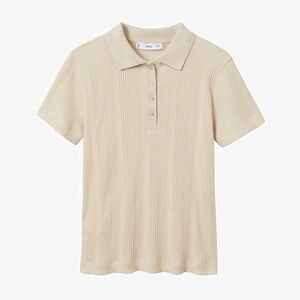MANGO Beige Ribbed Polo Shirt